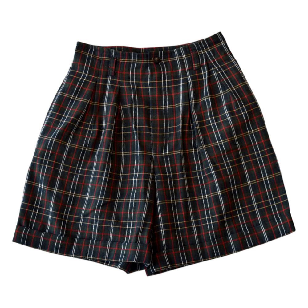 Vintage 90s Plaid High Waisted Shorts - Red Green Tartan - 25 Waist